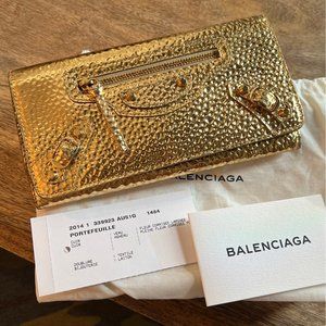 BALENCIAGA Agneau Classic Metallic Gold Wallet